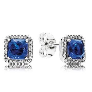 Pandora Blue Crystal Square Stud Earrings